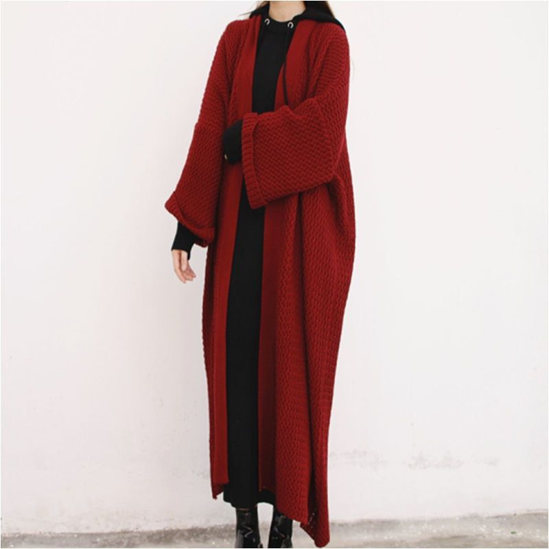 Long Oversized 4XL Cardigan Knit Sweaters Coats Korean Fashion Casual-red