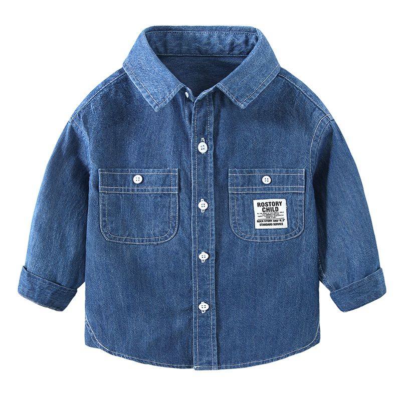 Cotton Kids Long Sleeve Boys Denim Shirts-Dark Blue