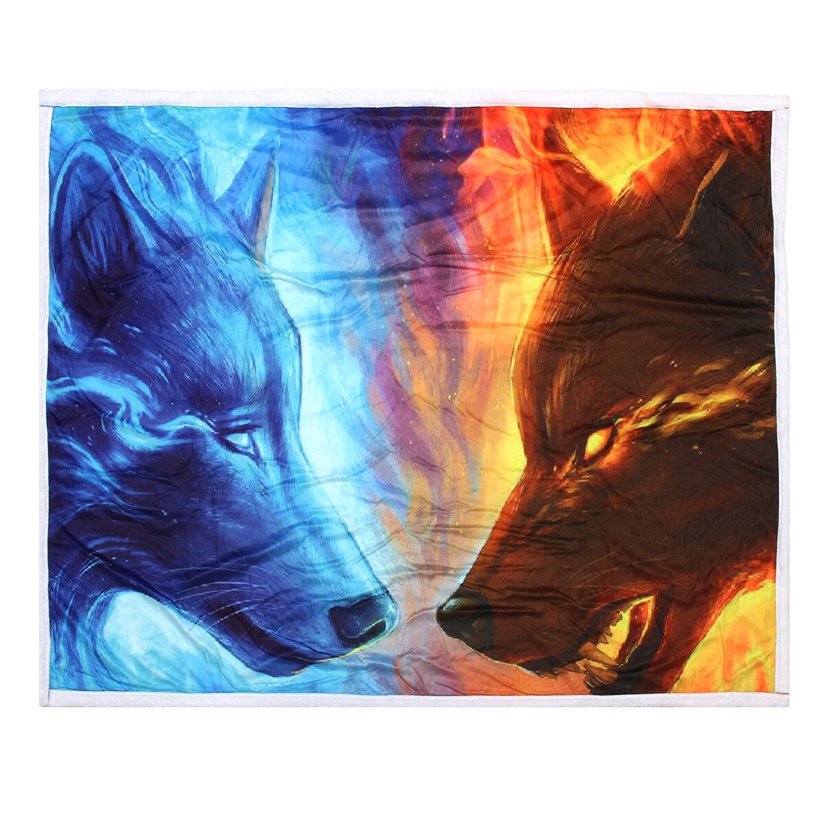 3D Animal Plush Printing Hooded Blanket Double-Layer Warm Blanket 150*200cm Ice And Fire Wolf