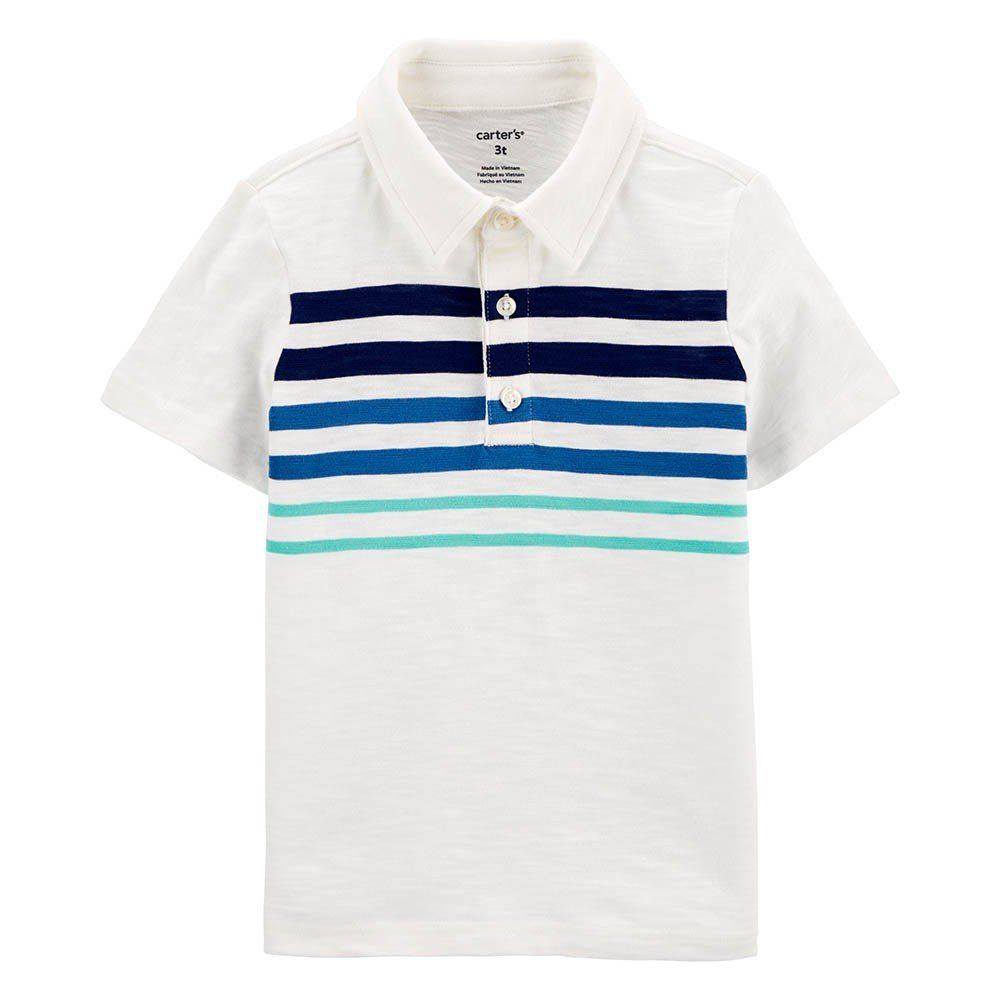 White Striped Boys Polo