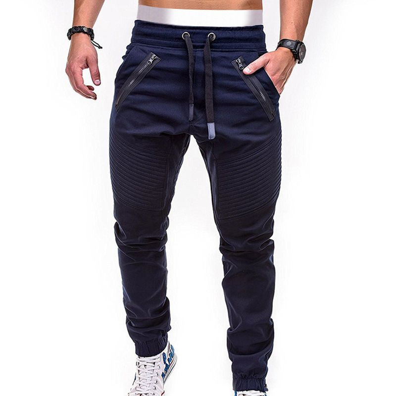 On-trend Casual Sports Tie Elastic Sweatpants-navy