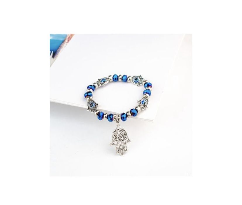 Fortified Blue Eyes Bracelet With Hand Of Hamsa