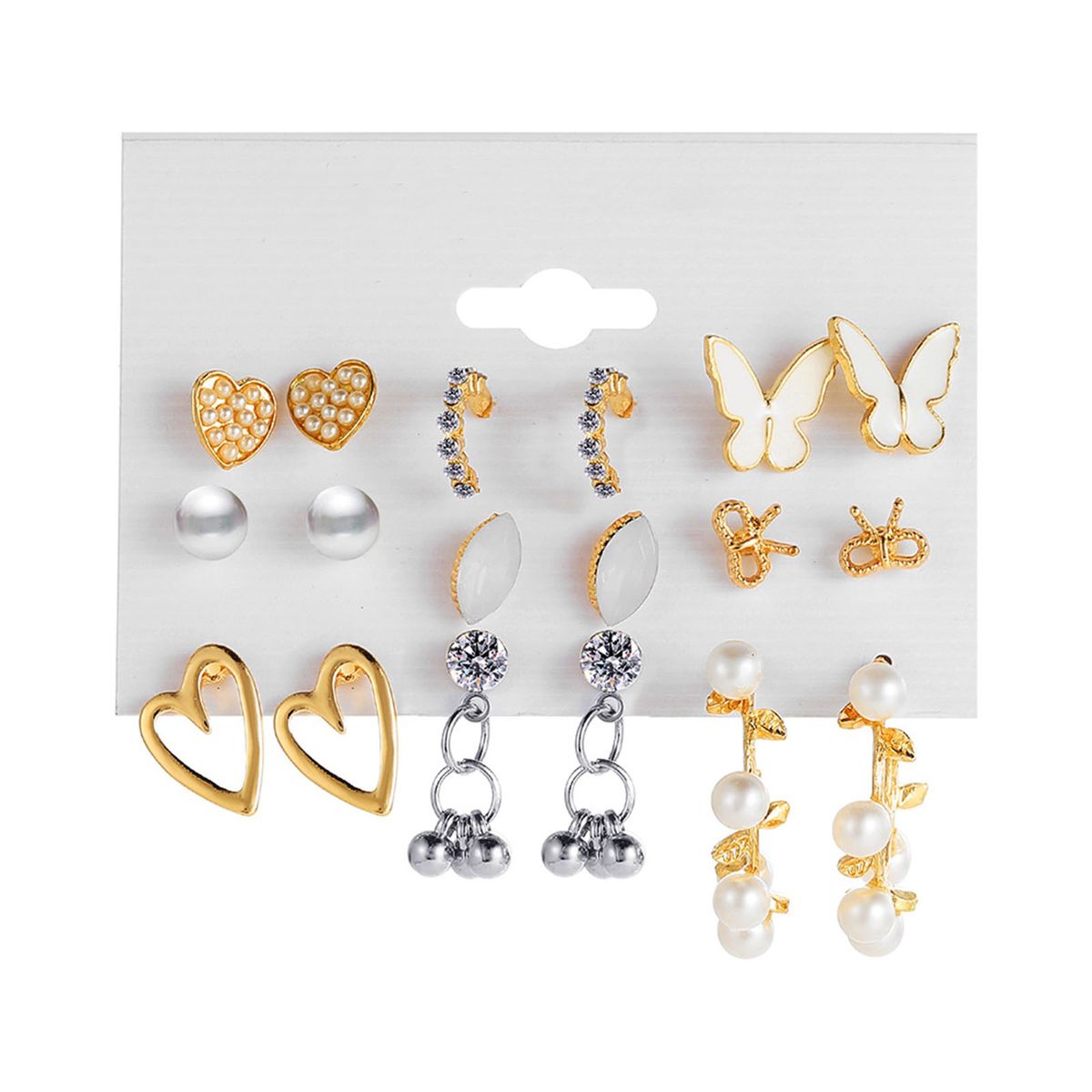 1 Set Stud Earrings Heart Rhinestone Acrylic Fashion-A