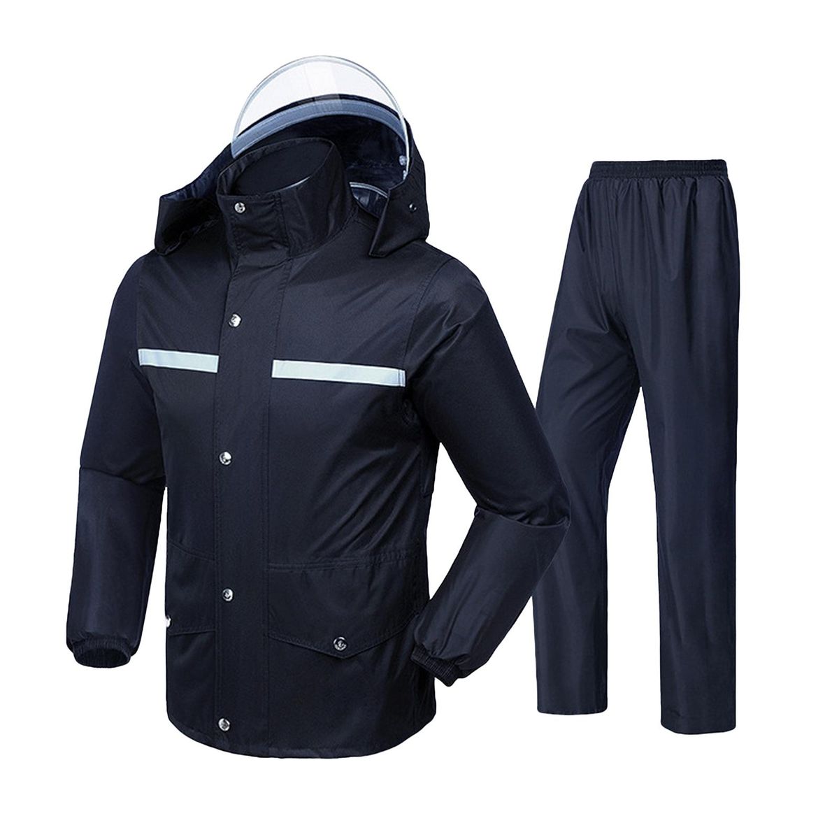 Mens Waterproof Rain Suit with Reflective Strip Waterproof Jacket Trouser Suit Raincoat Windproof Hooded Rainsuit for Fishing Campimg Outdoor Activity