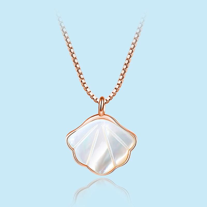 S925 Sterling Silver Shell Necklace White Mother-Of-Pearl Pendant