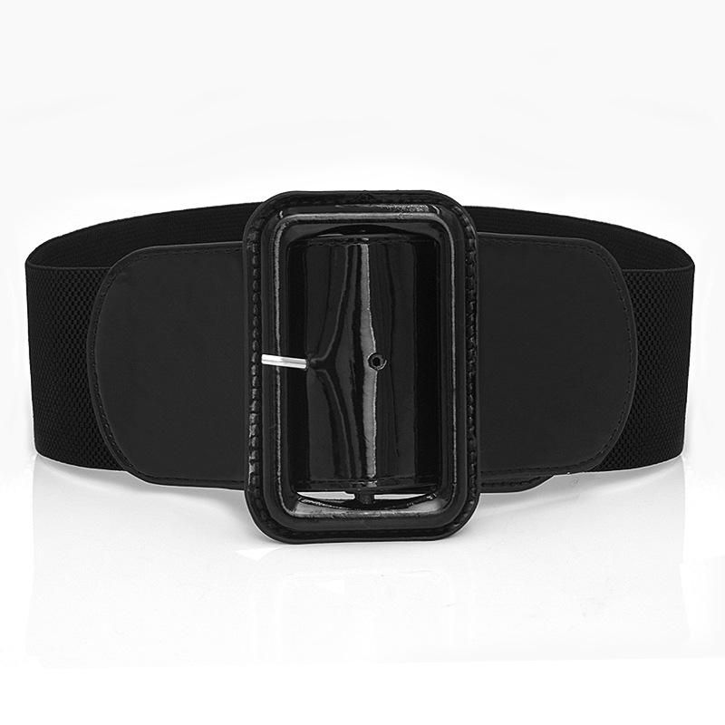 Women Faux Leather Wide Stretch Elastic Buckle Cinch Waist Wide Belt Ladies