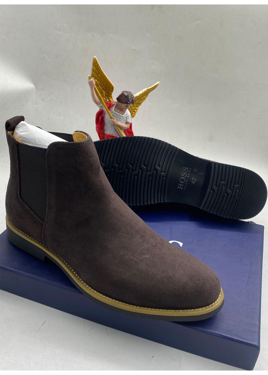 Men Chelsea Boots Pointed Suede Business Dress Soft Coffee