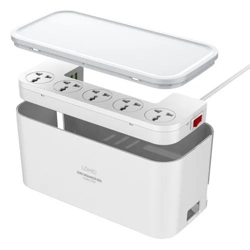Cord Organizer & Power Strip Box With 5 Socket + 3 USB Ports