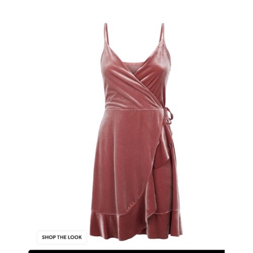 Velvet Frill Strappy Wrap Dress - Pale Pink