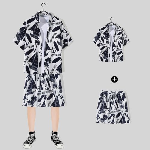 2-in-1 Beach Short Sleeve Shirt Short Pant Set(Set Of 1)