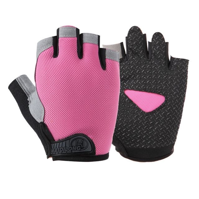 Summer Men Women Fitness Gloves Gym Weight Lifting Cycling Yoga Training Thin Breathable Antiskid Half Finger Gloves, Size:XL(Pink)