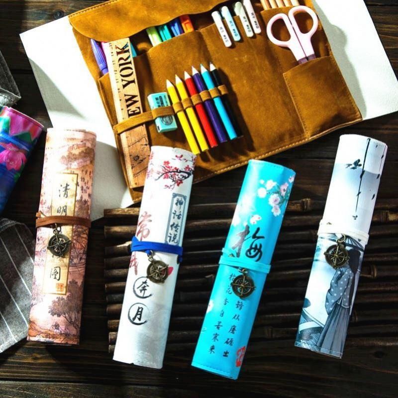 Pen Storage Box Pencil Curtain Rolling Pencil Case Japanese-Style Retro Chinese Style New Popular Middle School Student Beautiful