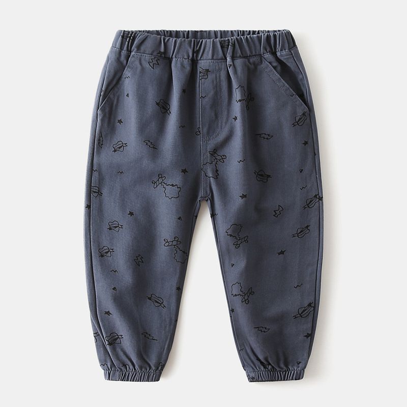 Cotton Kids Boys Casual Printed Pants-Dark Grey