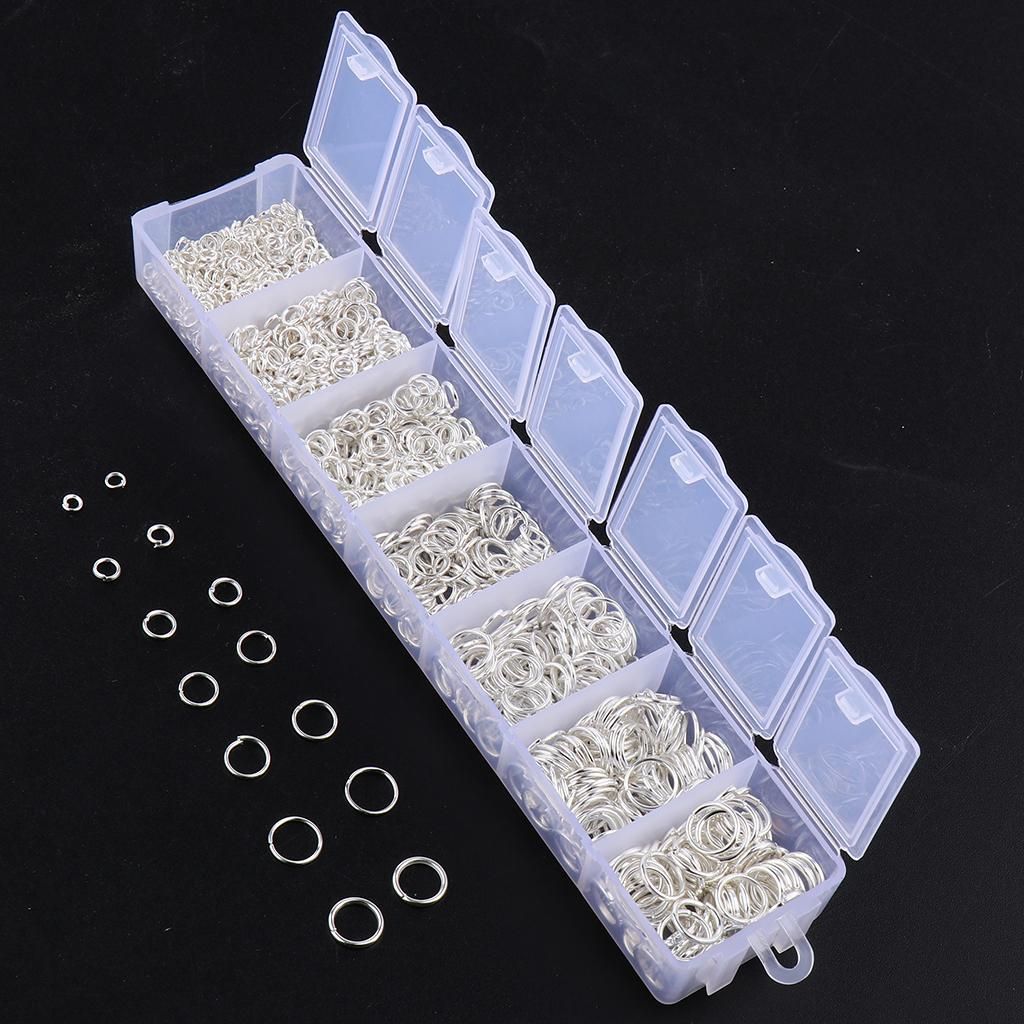 1500Pcs Open Jump Rings Box Set For DIY Jewelry Making White Silver