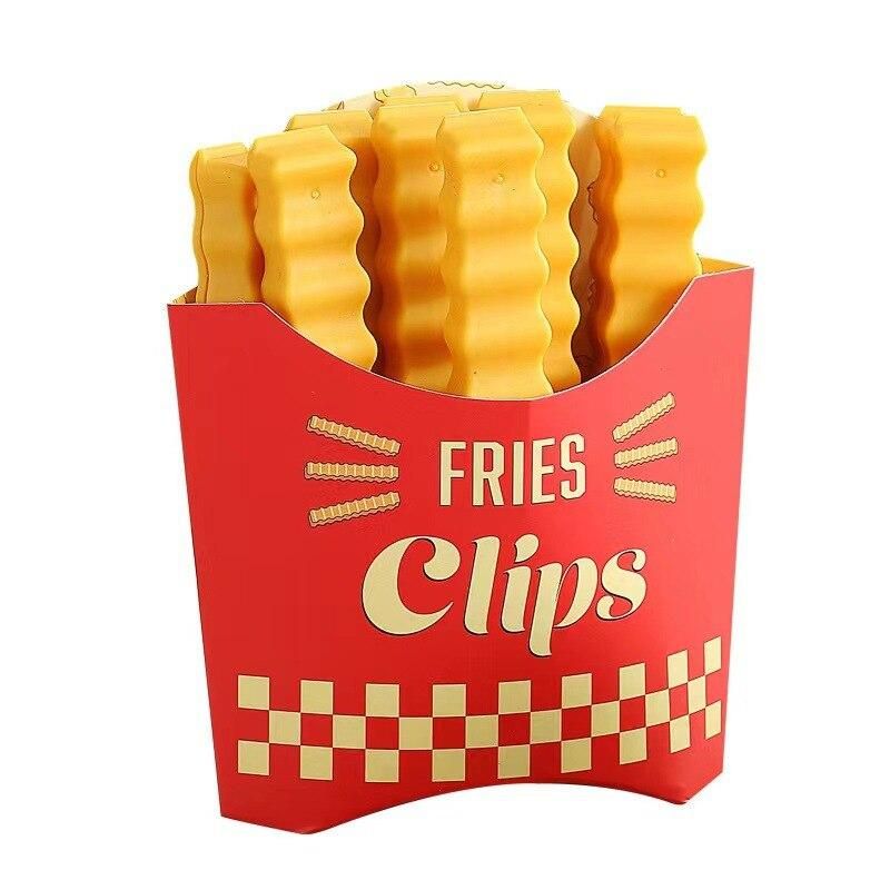 12pcs set Creative French Fries Bag Sealer with Holder Fridge Magnet Bag Clips Food Seal Clip Keep Fresh Snack Sealing Clamp