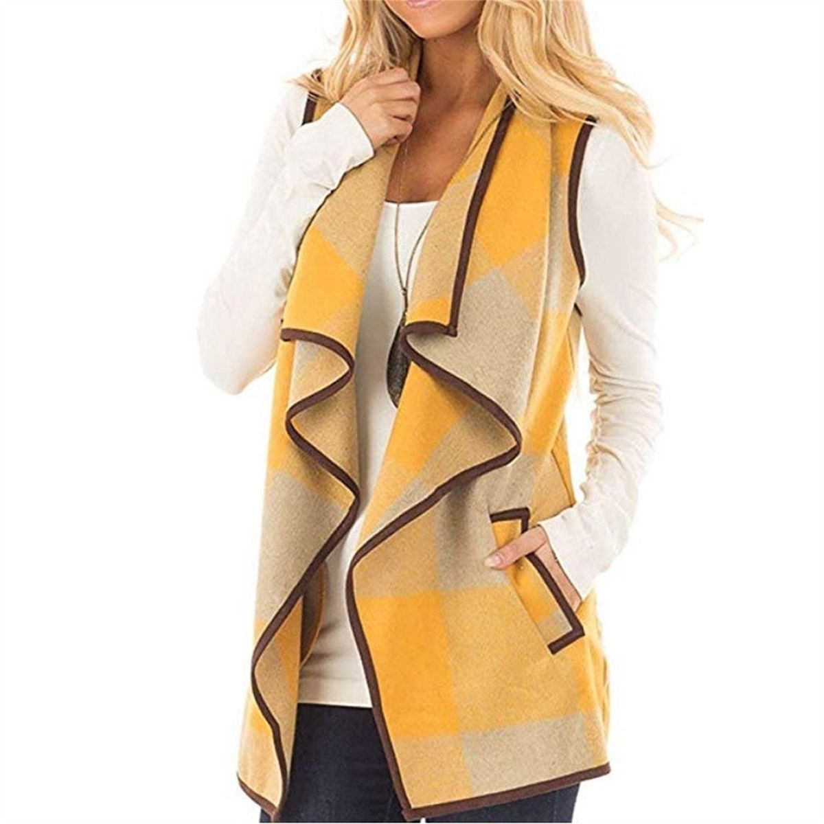 2022 Spring Autumn Womens Sleeveless Vest Jacket Long Coat Lapel Open Front Cardigan Gilets Vest Outwear Coat Cardigan Waistcoat