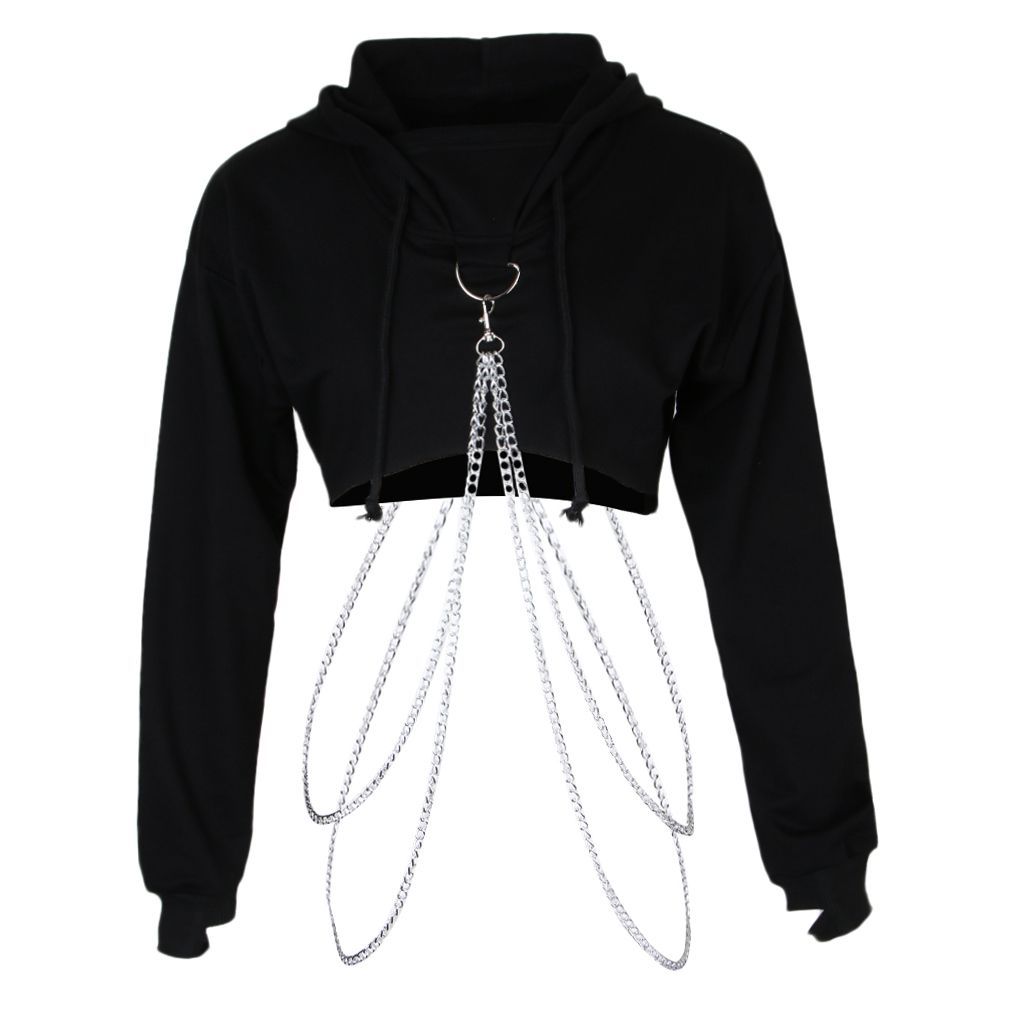 Women Long Sleeve Pullover Hooded Sweatshirt Casual Loose Crop Top