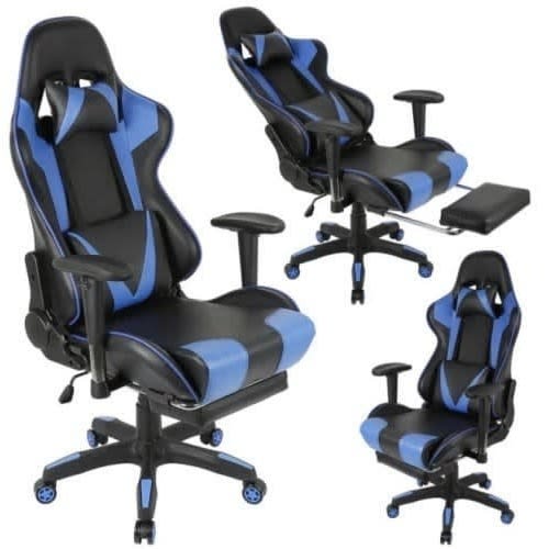 Gaming Ergonomic Recliner Office Chair With Foot Rest- Blue