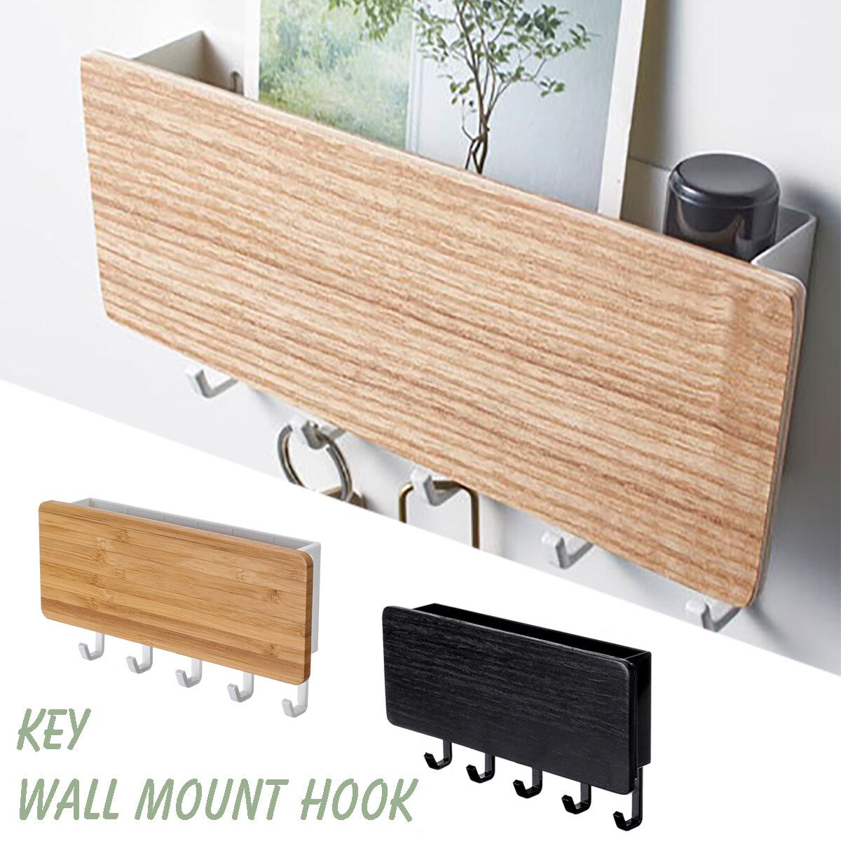 Wall Mount Hook Hanger Holder Storage Wooden Rack Hanging Key Home Organizer White