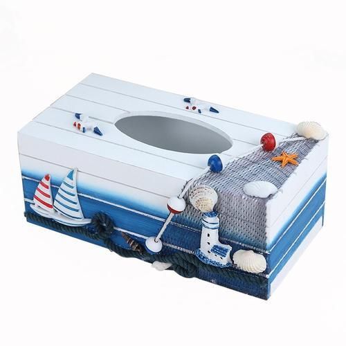 Mediterranean Modern Wooden Tissue Box Creative Sailling Boat Figurine For Home Decoration Household Furniture Sundries Storage