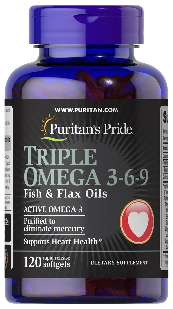 Puritans Pride Triple Omega 3-6-9 Fish,Flax&Borage Oils, 120