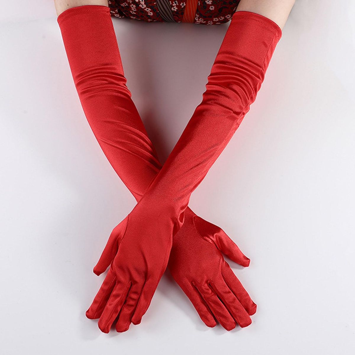 1 Pair Women Wedding Holiday Party Full Finger Long Red