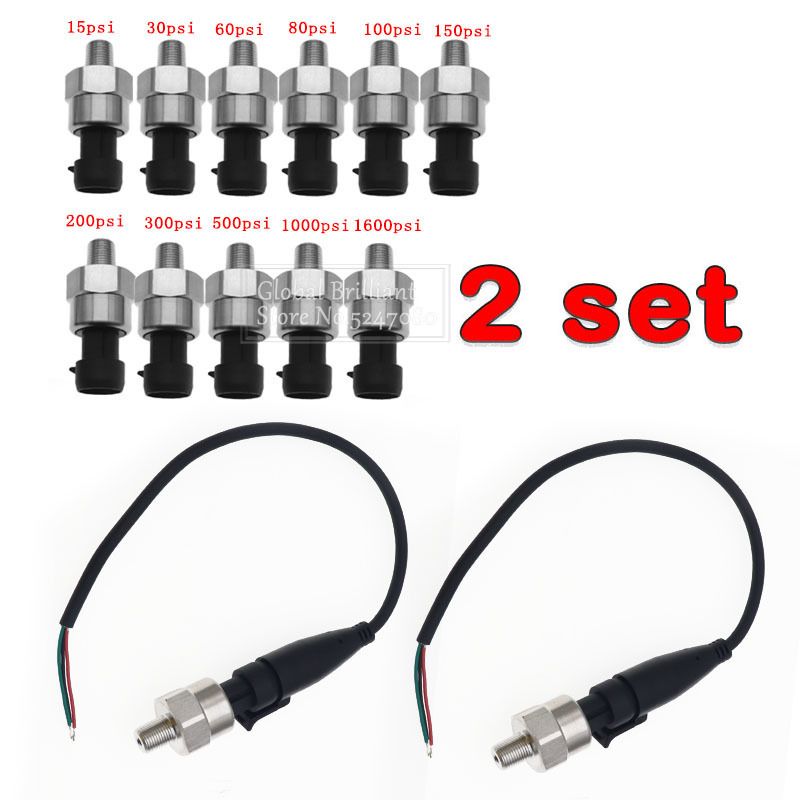 2 Set DC 5V 1/8NPT Oil  Gas Air Pressure Transducer Transmitter R 15/30/60/80/100/150/200/300/500/1000/1600Psi Steel-2Set 150Psi