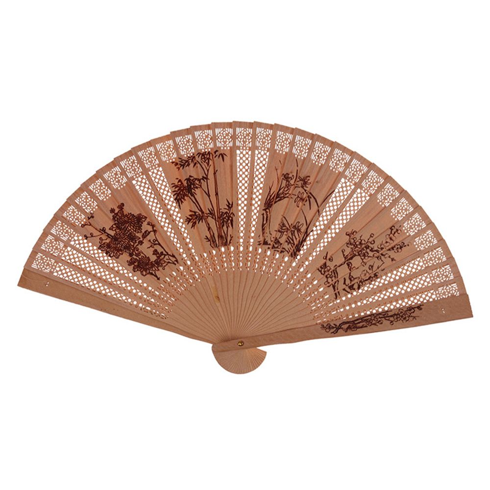 1pc Chinese Home Wooden Party For Flower Bamboo Fan Pocket Hand Held Decoration Folding Fan Gift Carving Styles