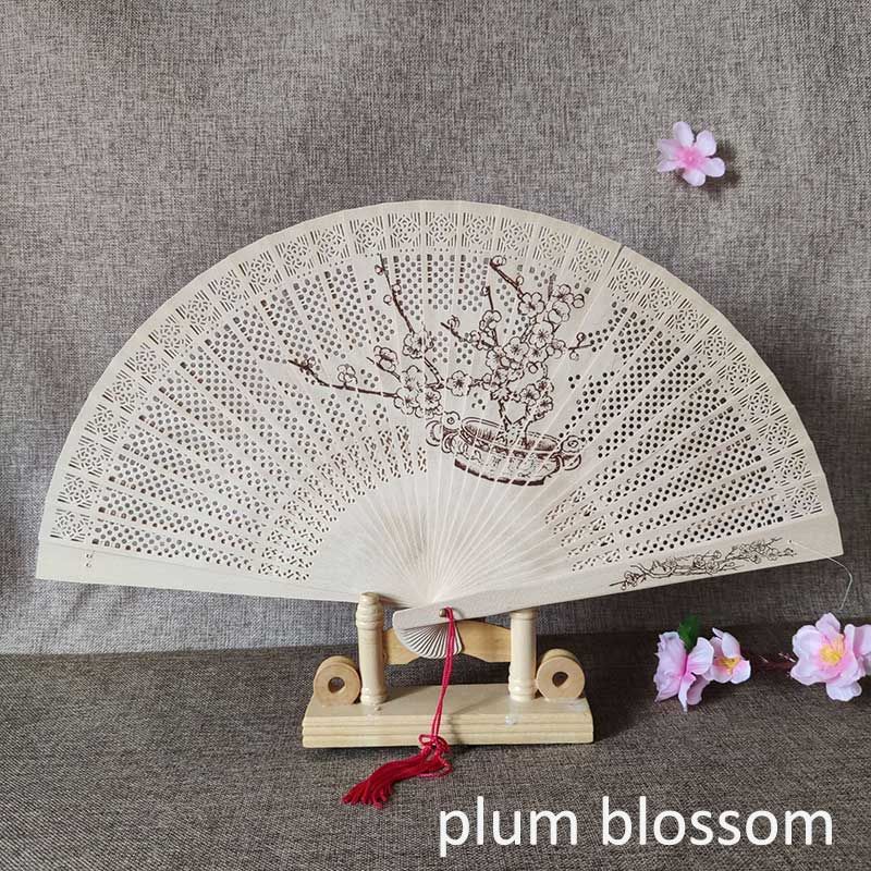 Vintage Incense Wood Craft Printing Fans Chinese Carving Wood 1Pcs Style Fan Hollow Antique Decoration Lady Folding Hand-made