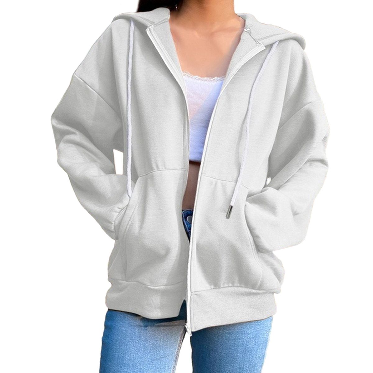 Womens Hoodie Jacket Fashion Lightweight Beige 2XL
