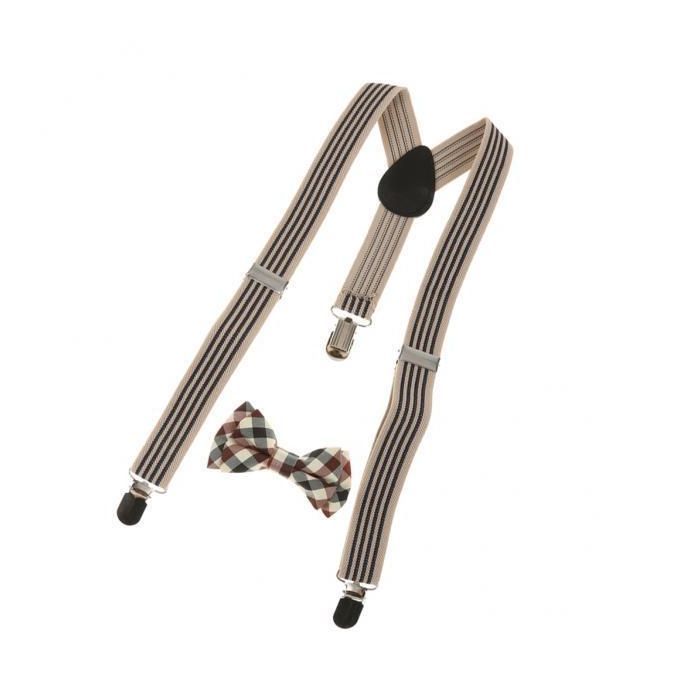 3x Kid's Boy's Adjustable Suspender Set Clip-on Braces With Bow Plaid