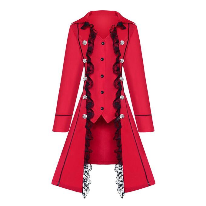 Womens Steampunk Gothic Long Tailcoat Punk Medieval Tail Jacket XL Red