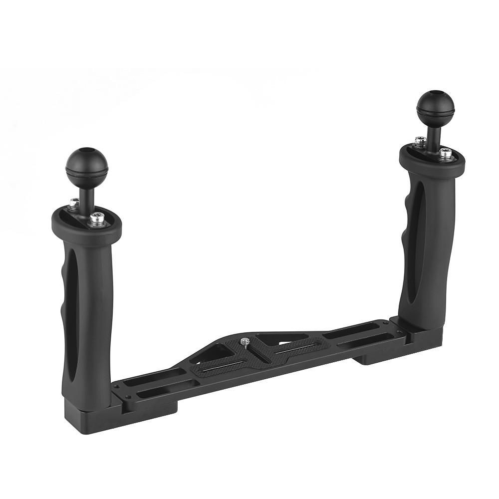 Aluminum Alloy Diving Handle Tray Bracket Dual Handheld Hand Grip Video Stabilizer Portable Balancer Holder with 1/4inch Screw & Ball Adapter for GoPro 6/5/4/3+/3 SJCAM SJ4000/5000/6000 Yi & Camera Camcorder LED Light