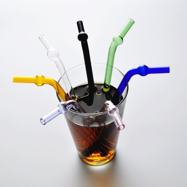 Heat Resistant Ball Curved Glass Straw Lip Protection Straw