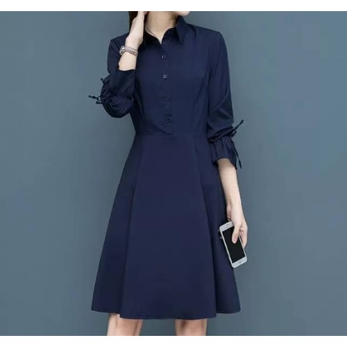 Ladies Tie Sleeve Shirt Dress - Blue
