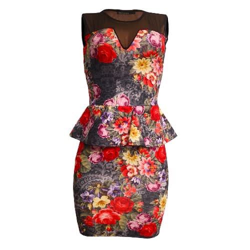 Floral Peplum Fitted Midi Dress