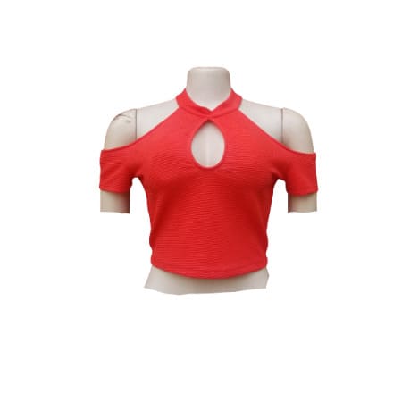 Ladies Cold Shoulder Crop Top - Red