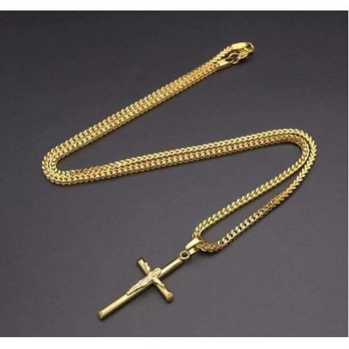 Long Cuban Gold Chain With Cross Pendant
