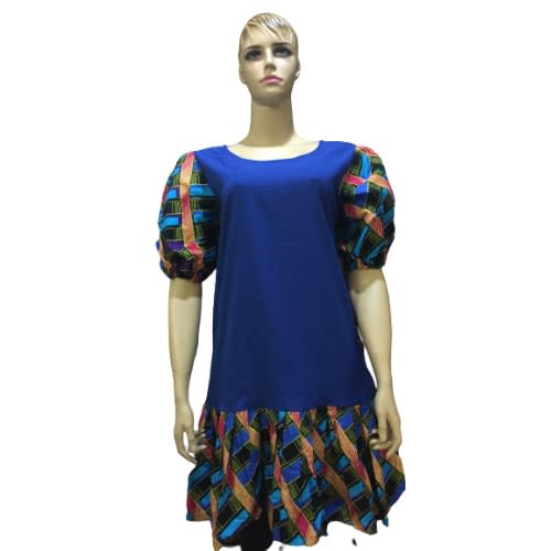 Crepe Flair Dress With Ankara Puffy Sleeve