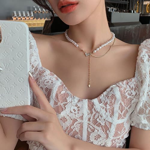 Fashion Pearl Love Pendant Necklace- Gold