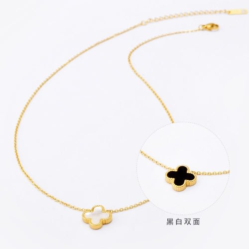 Fashion Cross Black Pendant Necklace- Gold