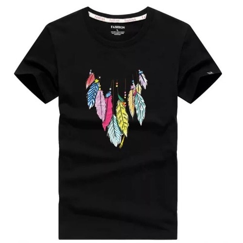 Feather Print T-shirt- Black