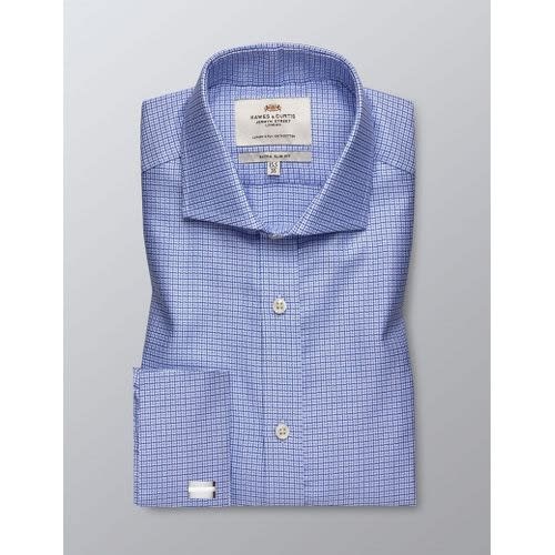 Men's Navy & White Dogtooth Check Slim Fit Shirt Double Cuff