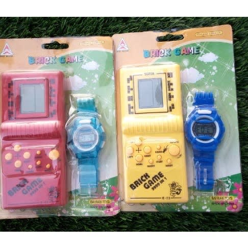 2 In 1 Super Brick Game For Kids And Watch - Red/Yellow