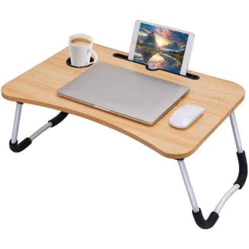 Laptop Table With Cup And Tablet Holder - Brown