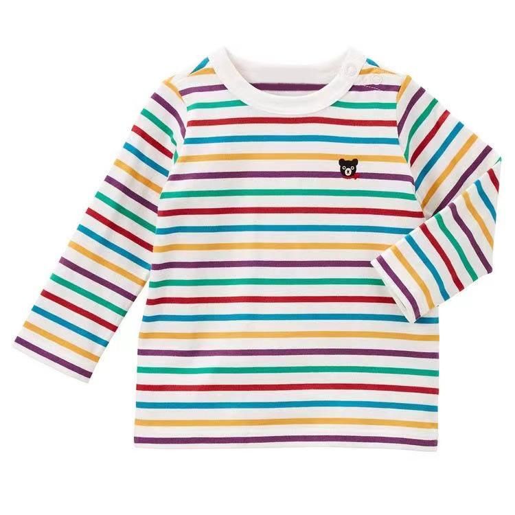 New Children's Clothing Spring And Autumn Boys And Girls Japanese Style Stripe Pattern T-S