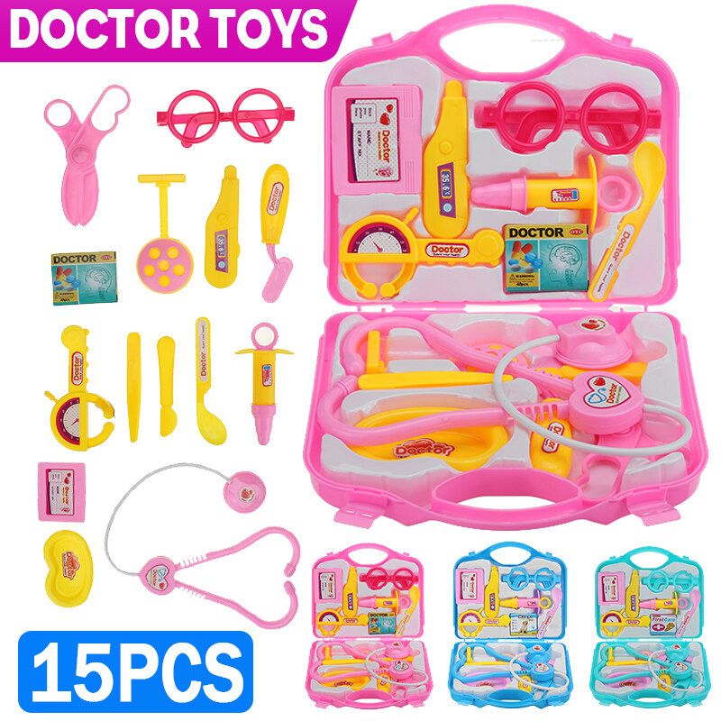 15Pcs Funny Educational Toys Kids Simulation Medicine Box Pretend & Learn Doctor Kit Set Pink