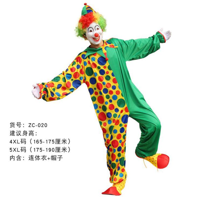 Halloween Men Circus Clown Cosplay Costumes Adult Kid Funny Set With Hat