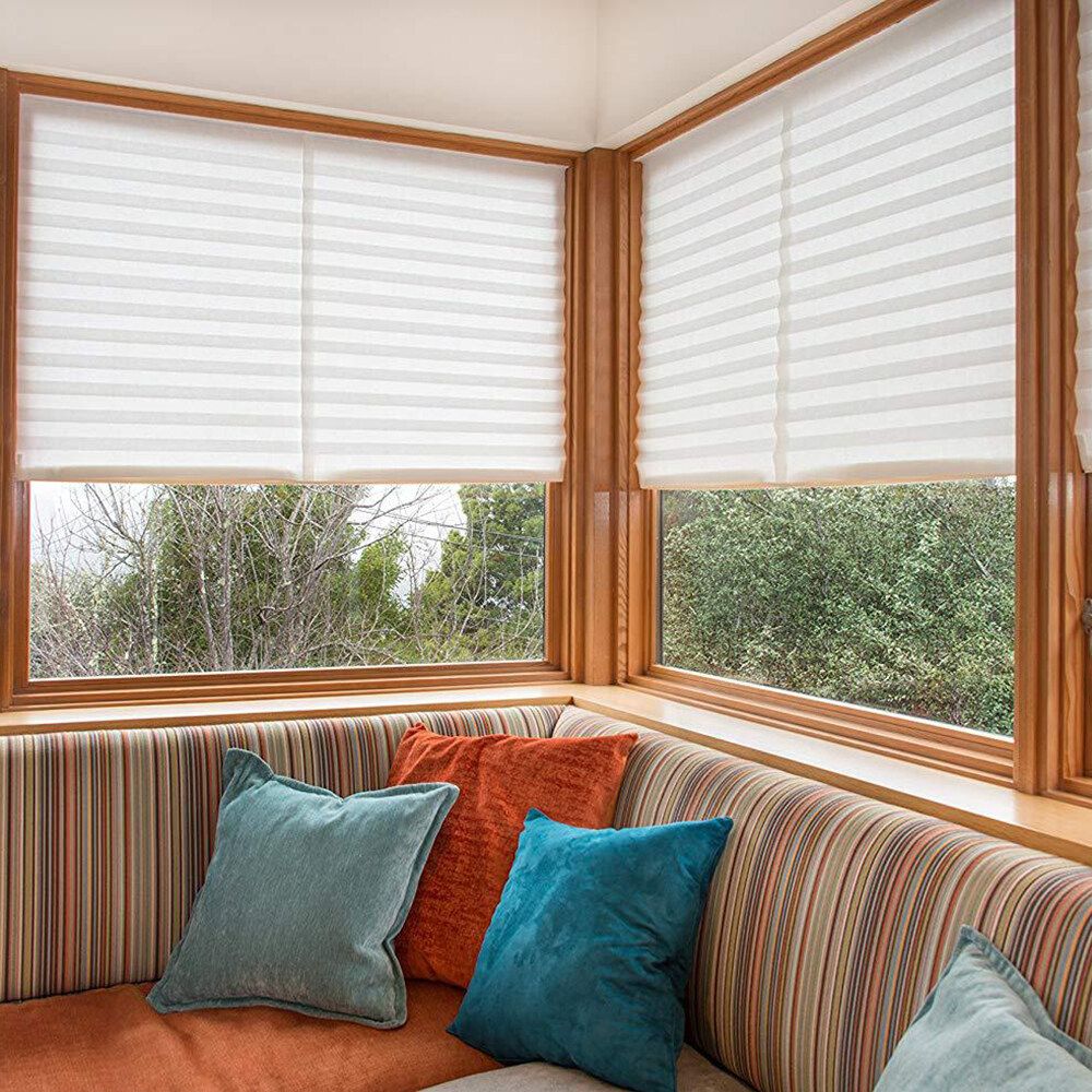 90x180cm Pleated Window Door Shades Blinds Curtain Self-adhesive Blackout Home White
