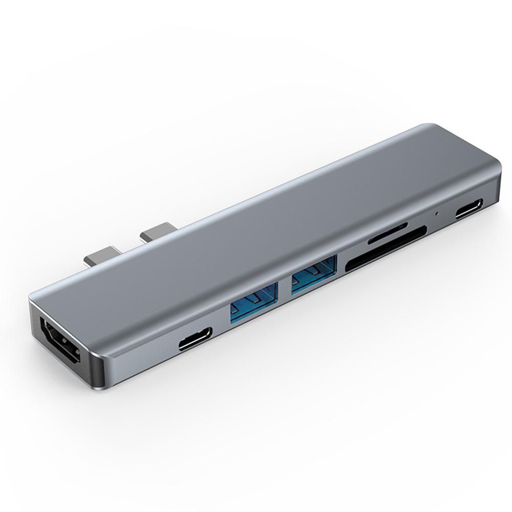 Multifunctional Type-C 7-port Expansion Hub Type-C 7-in-2 Hub Aluminum Alloy Shell HD+2*Type-C+USB3.0+USB2.0+SD TF Card Slots